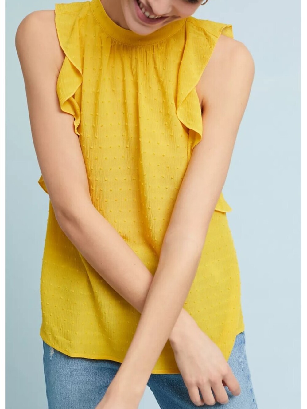 MAEVE Anthropologie yellow ruffle draped tank top sz S